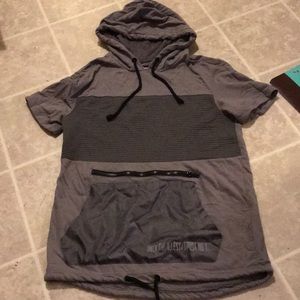 Men’s small gray hooded fashion t-shirt